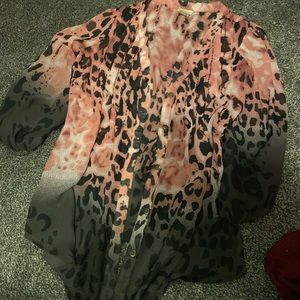 Pink and black cheetah sheen button up